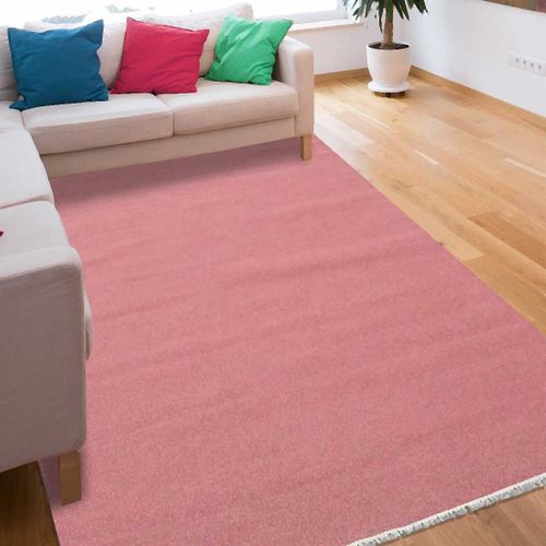 Tapis Kilim 80x300 Rectangle Fait Main En Laine Rose Motif Uni Lyn12 Baya Ibay