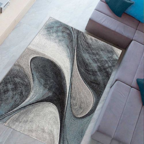 Tapis Grand Salon 280x380 Tissé Bleu Et Gris Rectangle Motif Rond Lyn8 Garca