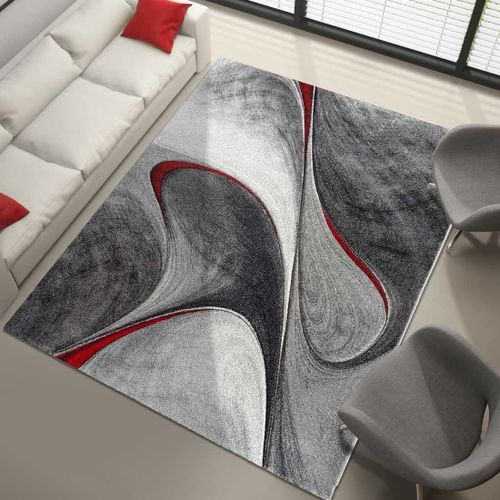 Tapis Grand Salon 280x380 Tissé Rouge Et Gris Rectangle Motif Rond Lyn8 Garca