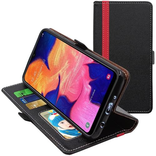 Ebeststar - Coque Samsung A10 Galaxy Sm-A105f Etui Portefeuille Porte-Cartes Support Stand, Noir / Rouge [Dimensions Precises Smartphone : 155.6 X 75.6 X 7.9mm, Écran 6.2'']