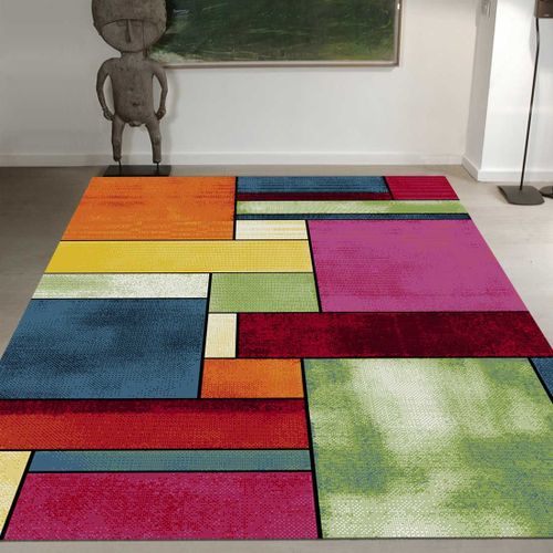 Tapis Grand Salon 280x380 Tissé Multicolore Rectangle Motif Géométrique Lyn8 Geome