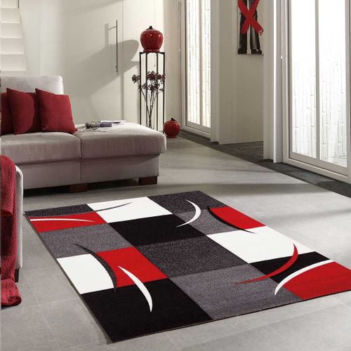 Tapis Grand Salon 280x380 Tissé Rouge Rectangle Motif Damier Lyn8 Comma