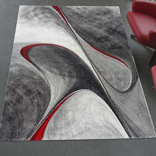 Tapis Grand Salon 280x380 Tissé Rouge Et Gris Rectangle Motif Géométrique Lyn8 Milar