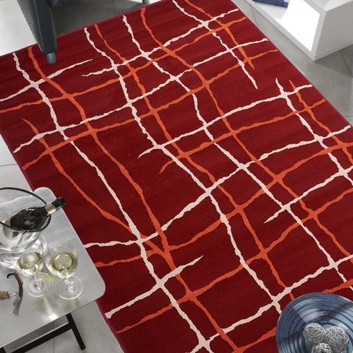 Tapis Chambre 80x150 Tissé Rouge Rectangle Motif Abstrait Lyn1 Malmo