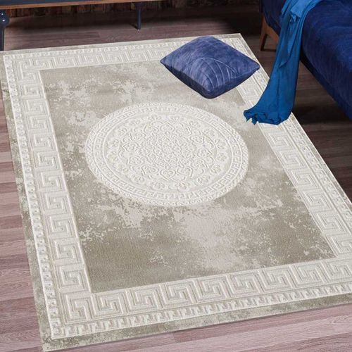 Tapis Oriental 160x220 Rectangle Marron Et Beige Tissé Motif Ancestral Lyn7 Alan