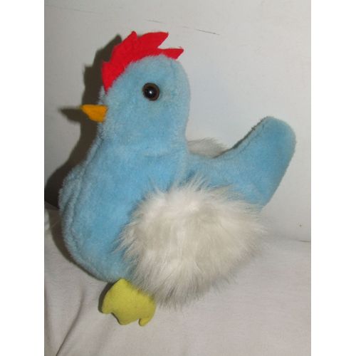POULE COQ BLEU BLANC ROUGE JAUNE DOUDOU CP PELUCHE 30 X 24 CM