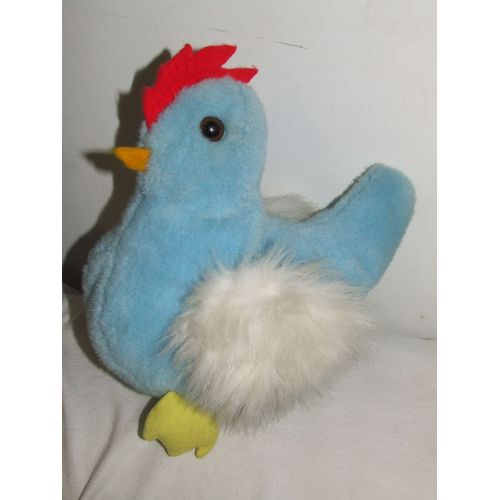 Poule Coq Bleu Blanc Rouge Jaune Doudou Cp Peluche 30 X 24 Cm