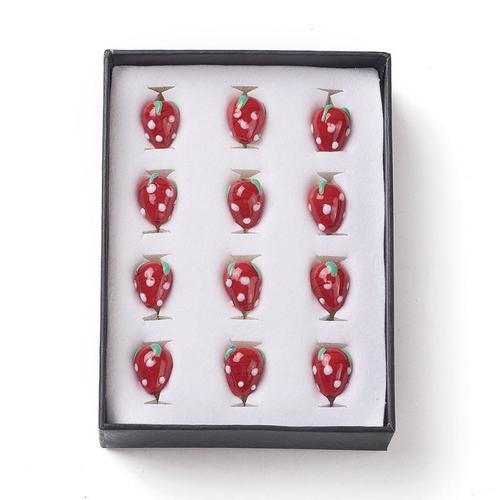 Perles Amples En Verre De Murano, Bijoux Faits À La Main, Fraises Rouges, Fruits En Cristal, 12   13x17   18mm, Trou: 2mm Environ 12 Pièces/Boîte 9109-May14a32462