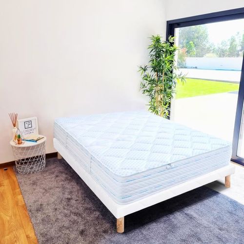 Ensemble Matelas Thermotec, 24 Cm Mémoire De Forme Ferme Réversible+Sommier Blanc Ep 13cm