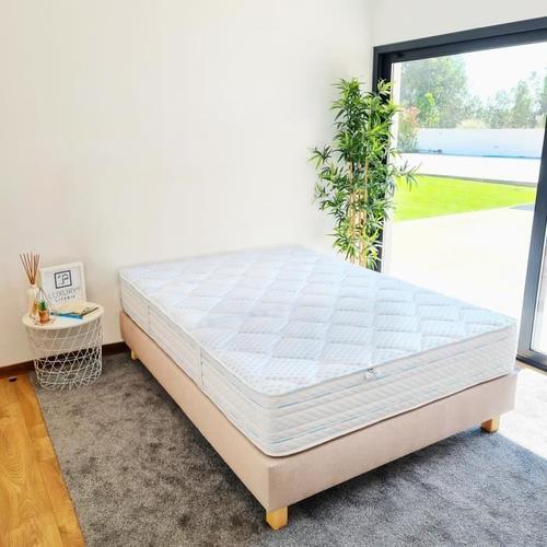 Ensemble Matelas 160x200 Cm, Thermotec, 24 Cm, Mémoire De Forme, Ferme, Face Été/Hiver + Sommier Beige Ep20cm