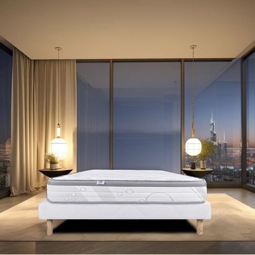 Ensemble matelas Relaxation, 26 cm ressorts ensachés, ferme réversible+sommier blanc ep 13cm