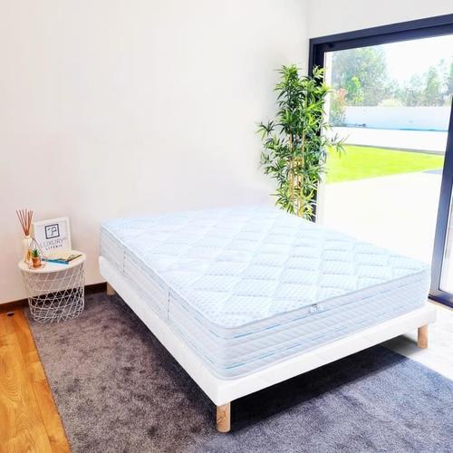 Ensemble Matelas 140x190 Cm, Thermotec, 24 Cm, Mémoire De Forme, Ferme, Face Été/Hiver + Sommier Blanc Ep 13cm