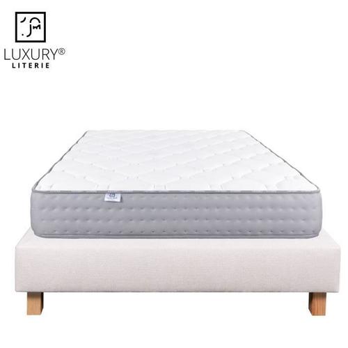 Ensemble Matelas Zen 160x200, 20 Cm Mémoire De Forme Ferme Réversible + Sommier Beige