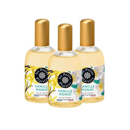 Les Petits Plaisirs - Lot De 3 - Eau De Toilette Vanille Monoï, Eau De Toilette Femme, Coffret Cadeau Femme, Addictive Et Envoutante, Made In France, Flacon 110ml 