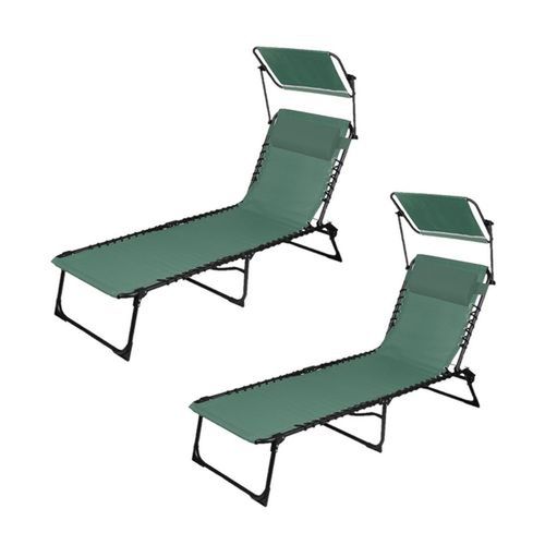 Lot De 2 Bains De Soleil Avec Parasol Et Coussin - Thé Vert