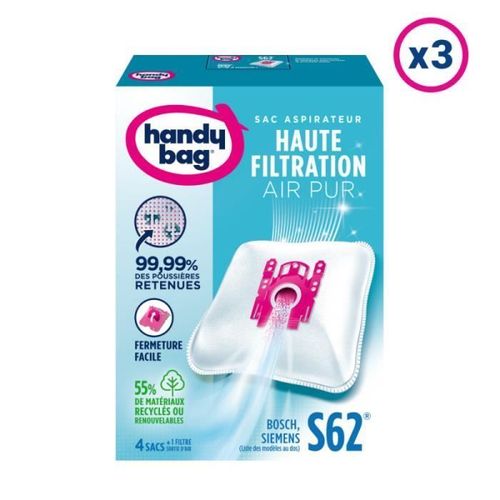 Sacs Aspirateurs - HANDY BAG - S62 - 3x4 sacs + 1 filtre - 55% de matériaux recyclés ou renouvelables
