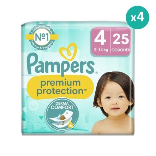 Couches Premium Protection Taille 4 - Pampers - 4x25 - Blanc - Mixte - Paquet