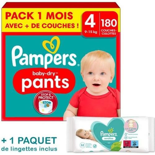 Couches-Culottes Pampers Baby-Dry Taille 4 - Pack 1 Mois 180 Couches
