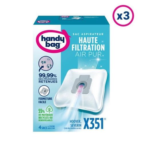 Lot de 12 Sacs Aspirateurs + 1 Filtre Sortie D'Air à Découper - X351 - Handy Bag