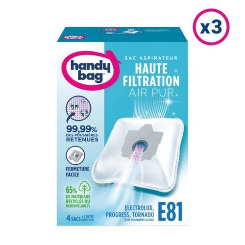 Lot de 12 Sacs Aspirateurs + 1 Filtre Sortie D'Air à Découper - E81 - Handy Bag