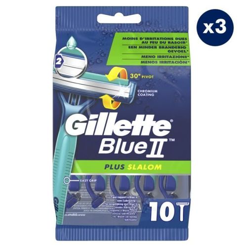 3x10 Rasoirs Jetables Gillette Blue Ii Plus Slalom 