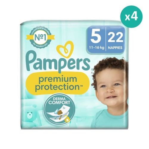 Pack 4x22 Couches Pampers Premium Protection Taille 5 - Blanc - 11kg À 16kg