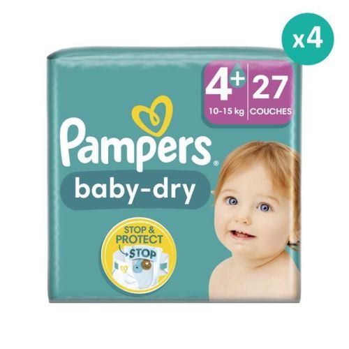 Couches Baby Dry Taille 4+ - Pampers - 27 Couches - Blanc - Mixte - Petit Format