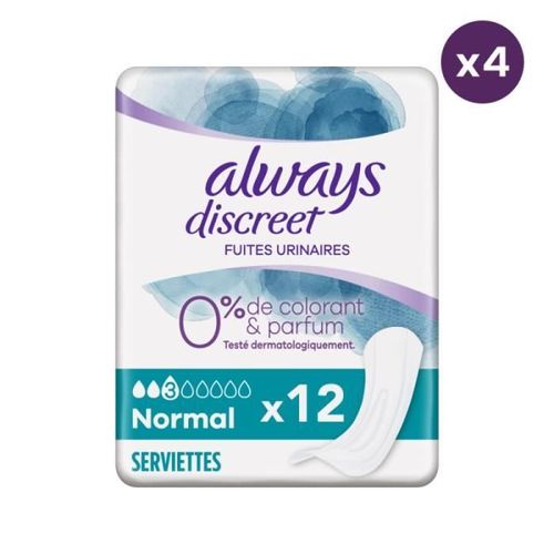 4x12 Serviettes Pour Fuite Urinaires Always Discreet 0% Normal 