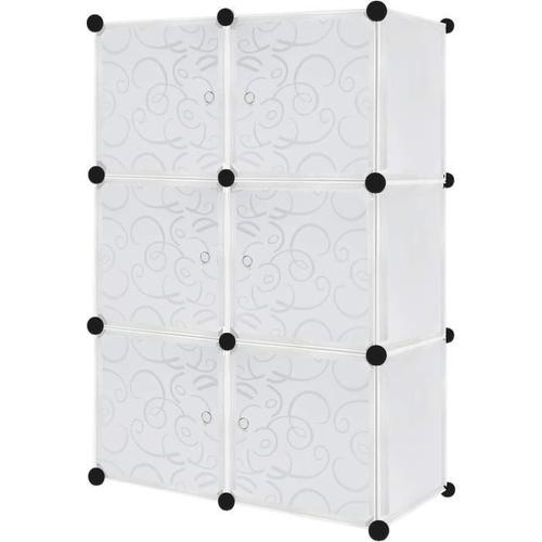 Aufun Diy Garde-Robe Système D'étagère Combinaison Modulaire Armoire Pliante Portable Avec Portes (6 Cubes, Blanc)