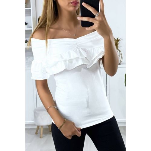 Haut Blanc Col Bateau Avec Froufrou - Taille S/M