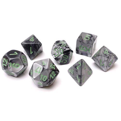 Jeu De Rôles Chessex Set De 7 Dés Gemini Noir Gris Et Vert