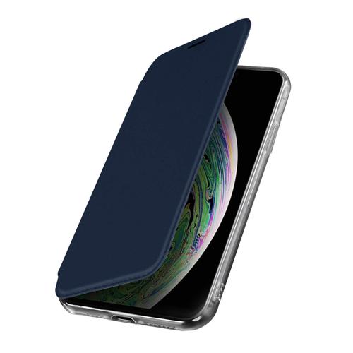 Étui Iphone Xs Max Folio Rigide Clapet Avec Miroir Intégré Ultra-Fin Bleu Nuit