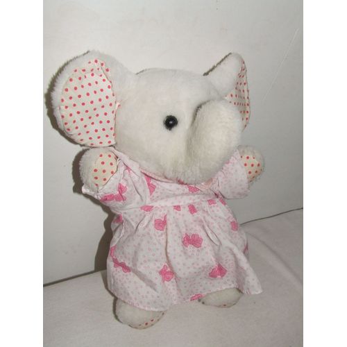 Elephant Blanc Silvertoys Rose Pois Robe Col Vichy Rose Doudou Peluche 28 Cm