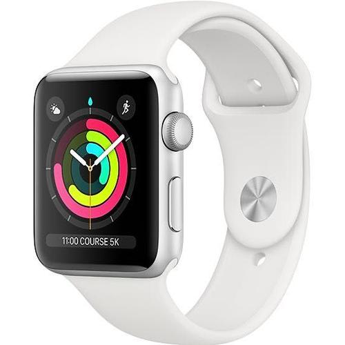 Apple Watch Series 3 (Gps) - Boîtier 38 Mm Aluminium Argenté Avec Bracelet Sport Blanc Taille 130-200 Mm