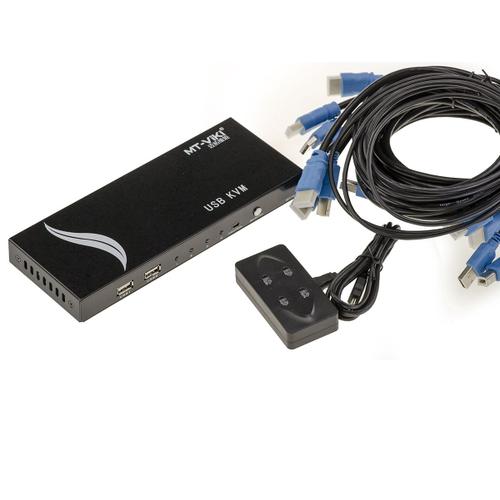 Boitier de Partage KVM Switch Automatique Souris Clavier Ecran sur 4 PC - HDMI (Image + Son) / USB - Controle A Distance - avec Alimentation ET Cordons