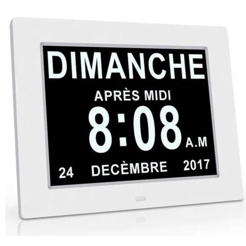 Horloge Calendrier - Auto Dimming pour Les Personnes Âgées / Alzheimer et les enfants -Blanc