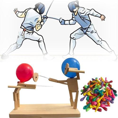 Balloon Bamboo Man Battle - 2024 New Handmade Wooden Fencing Puppets, Wooden Bots Battle Game For 2 Players, Fast-Paced Balloon Fight, Whack A Balloon Party Games - Fun And Exciting (30cm X 5mm)