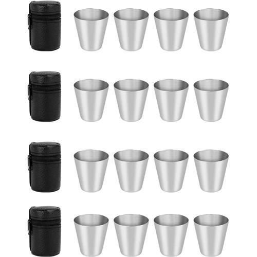 Gobelets En Acier Inoxydable, Shooter Verre, 16 Gobelets En Acier Inoxydable De 30 Ml, Gobelets À Liqueur En Acier Inoxydable, Pour Les Voyages, L'extérieur Et Le Camping