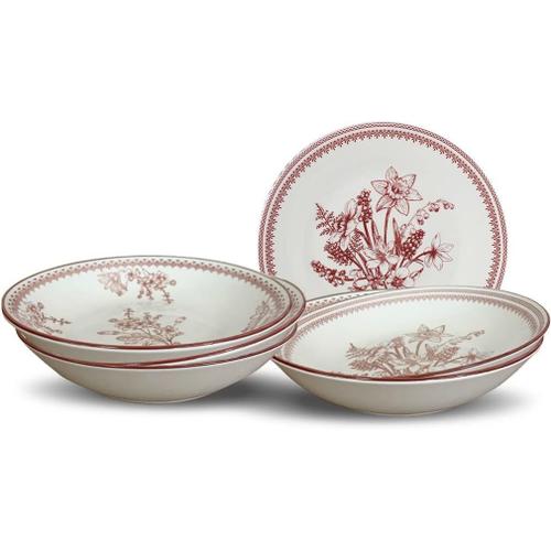 Red - Lot De 6 Assiettes Creuses, Assiettes À Salade, À Soupe, En Porcelaine Avec Imprimés Colorés, Chic, Contenance 700ml, Adapté Lave-Vaiselle Et Micro-Onde, Collection Louise