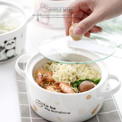 White-B Générique Home Big Wrist Instant Noodle Folk Culture Bowl Home Ceramic Breakfast Folk Culture Bowl Soup Folk Culture Bowl, Including Spoon Chopsticks Cooking Dining (Color : White-B, Size :