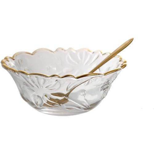 Bowl With Spoon Saladier Verre Fournitures Nordic Arts De La Table D'or Inlay Écologique En Verre Fruit Bowl Dessert Bolws Saladier Bols À Salade (Color : Bowl With Spoon)