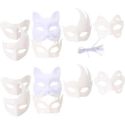 Lot de 12 masques blancs peints à la main pour bal masqué, kabuki, accessoires de costume d'Halloween, papier vierge blanc, Papier, Normal