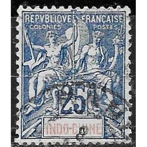 Indochine (Actuel Vietnam), Colonie Française 1900, Beau Timbre Yvert 20, Type Sage "Colonies", 25c. Bleu, Oblitéré, Tbe.