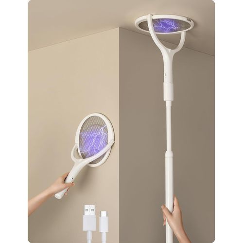 Raquette Electrique Insectes - Tête Rotative - Rechargeable - Rallonge Télescopique - Raquette Moustique Electrique