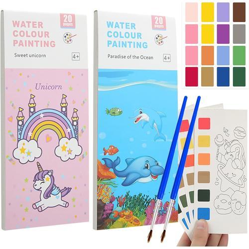 40 Pages Mini Livres De Coloriage Pour Enfants, Livre Peinture Aquarelle Avec Pinceau Réservoir D'eau, Peinture À L'eau Pour Enfants Et Adultes, Watercolor Painting Book, Dessins Aquarelle