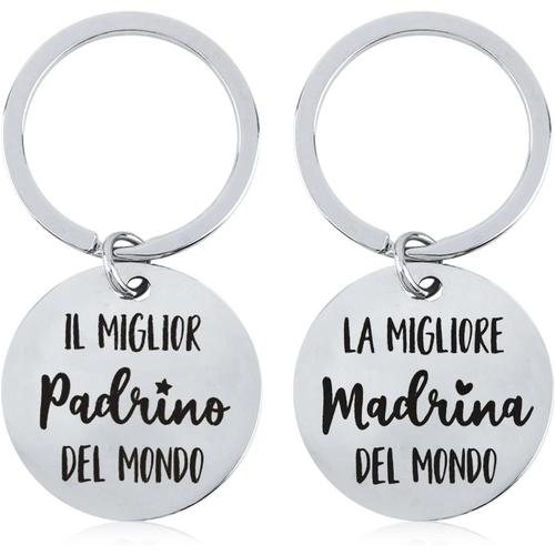 2PCS Porte-clés pour Parrain et Marraine en Italien + 2PCS Enveloppes + 2PCS Carte de V?ux Parrain Marraine Demande Annonce Naissance Cadeau Surprise