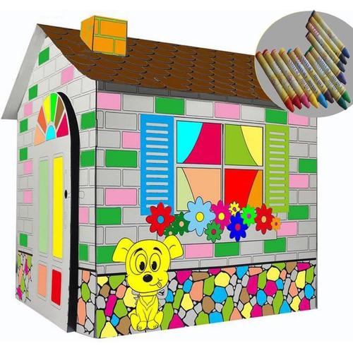 Kit De Playhouse En Carton Ondulé Pliable De Qualité Supérieure Pour Enfants Enfant Intérieur Intérieur Diy Peinture Imagination Jouet Play House Markers Inclus (Cartoon Cottage)