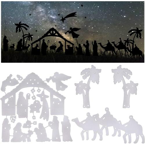 Lot De 3 Noël Matrices De Découpe Jésus Motif Crèche Palmier Scrapbooking Cutting Dies Décoration Pour Noël Fête Anniversaire Cadeau Carte