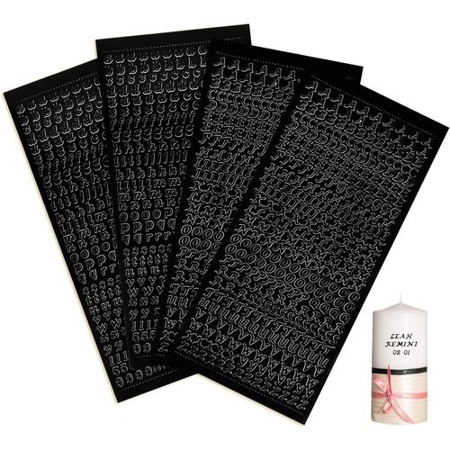 4 Feuilles d'Autocollants Lettres Majuscules et Minuscules avec Chiffres Alphabet Étiquettes Stickers Bicolage pour Bougies Mariage Baptême Cartes de V?ux Album Photo (Noir)