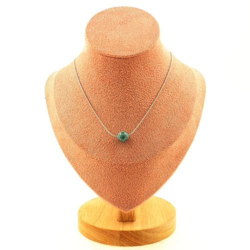 Collier 1 Perle Turquoise D'afrique Du Sud 8 Mm Chaine En Acier Collier Femmes, Hommes. Taille Personnalisable.
